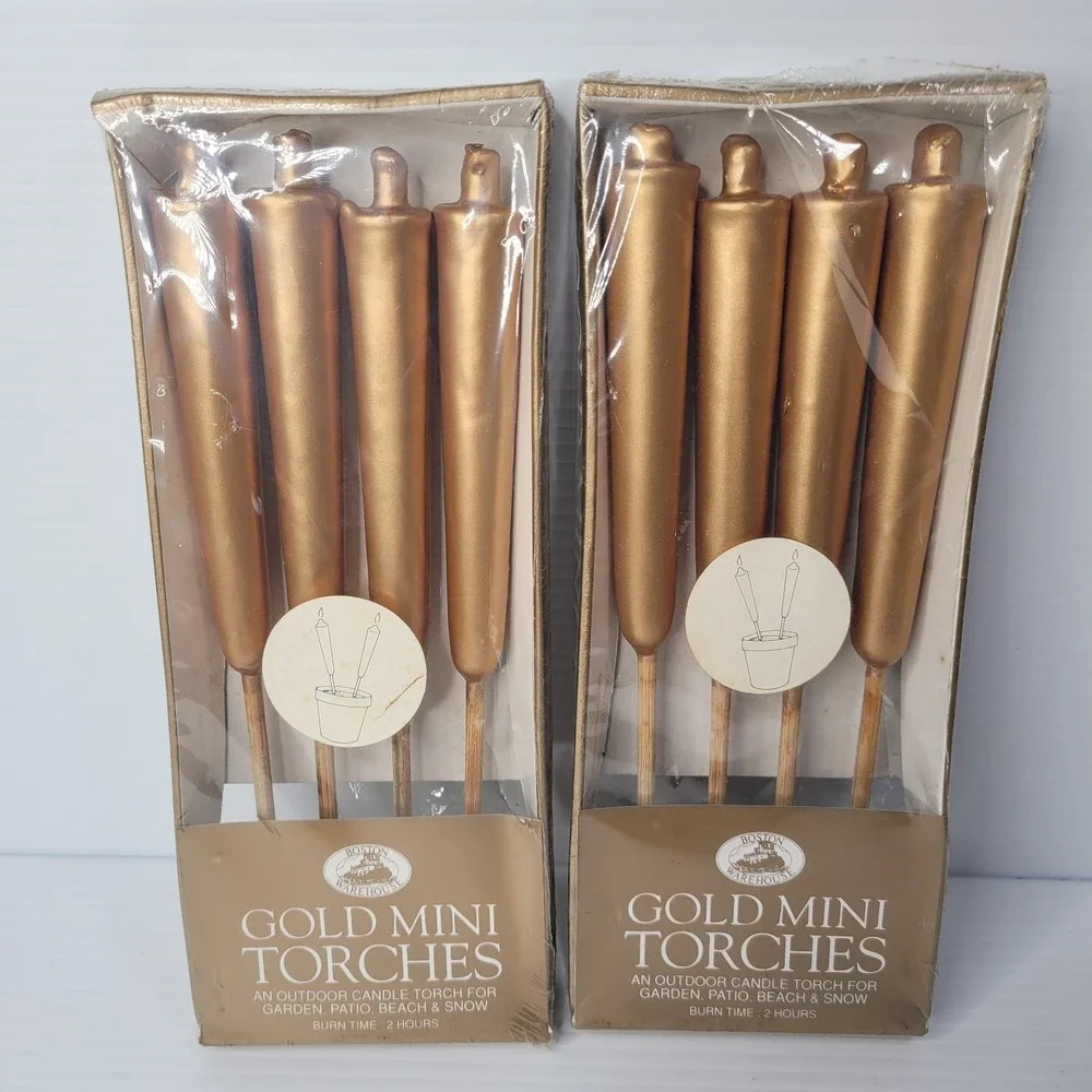 Boston Warehouse Gold Mini Patio Torch Candles Outdoor Torches 2 Sealed Packages